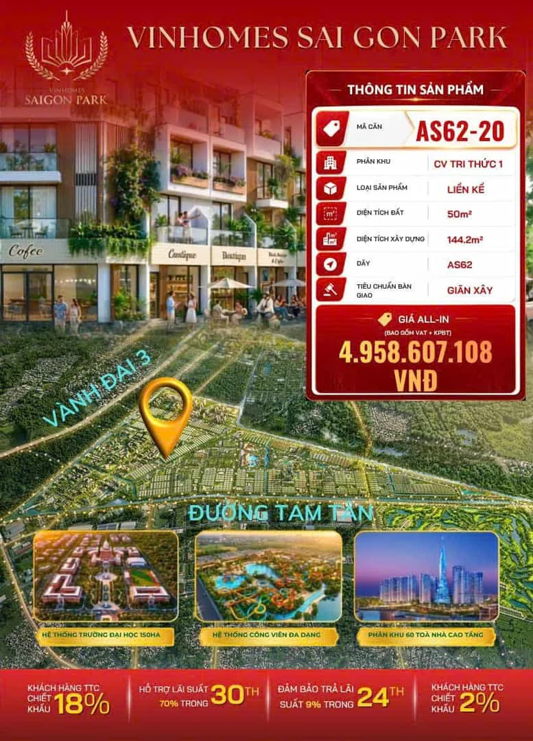 Căn Hộ Vinhomes Saigon Park – 144.2m² – Giá Từ 4.96 Tỷ